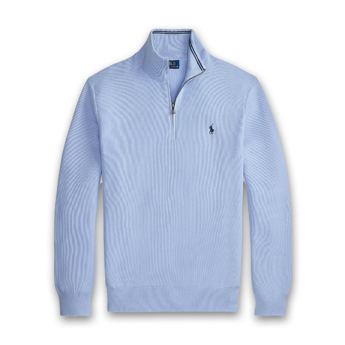Polo Ralph Lauren - Mesh-Knit Cotton 1/4 Zip Jumper in Sky Blue - Nigel Clare
