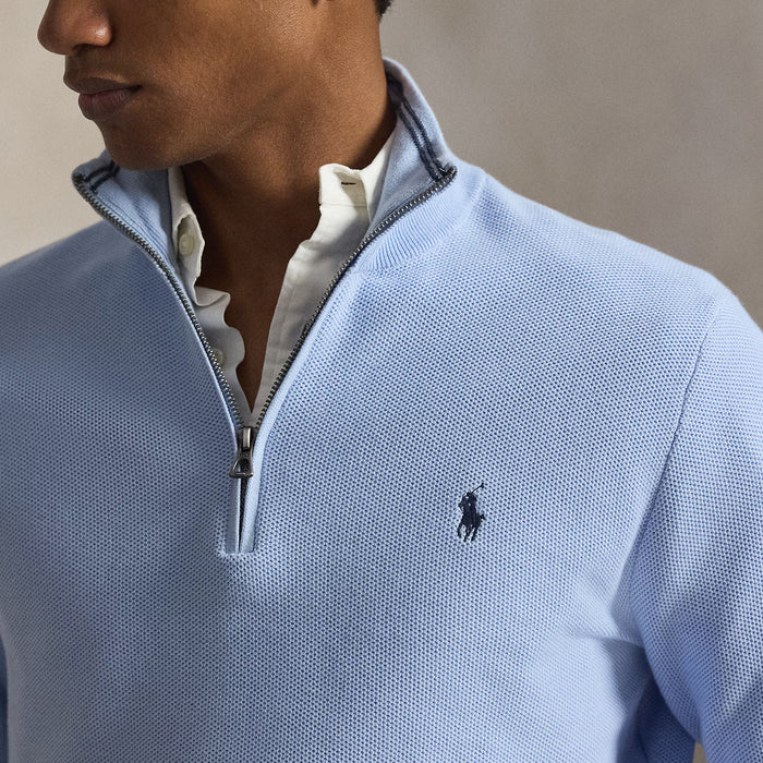 Polo Ralph Lauren - Mesh-Knit Cotton 1/4 Zip Jumper in Sky Blue - Nigel Clare