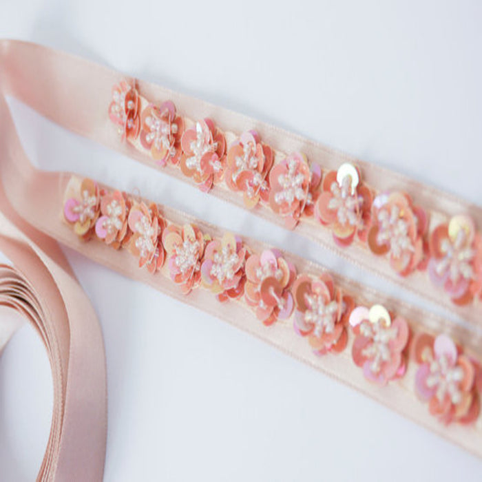Pretty Handmade Flowers Girl Sash, Beaded Sash, Bridesmaids Sash, SA0008