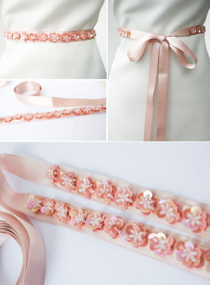 Pretty Handmade Flowers Girl Sash, Beaded Sash, Bridesmaids Sash, SA0008