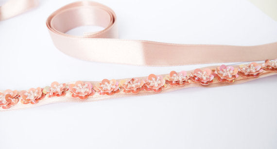 Pretty Handmade Flowers Girl Sash, Beaded Sash, Bridesmaids Sash, SA0008