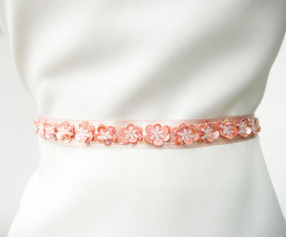 Pretty Handmade Flowers Girl Sash, Beaded Sash, Bridesmaids Sash, SA0008