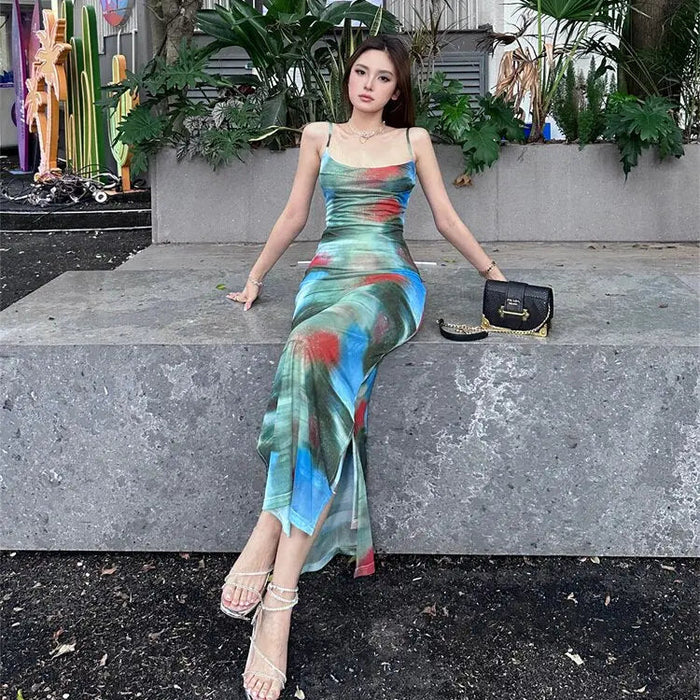 Tie Dye Bodycon Long Dress fashionnsio