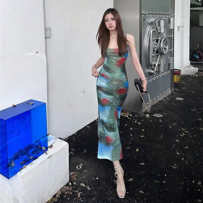 Tie Dye Bodycon Long Dress fashionnsio