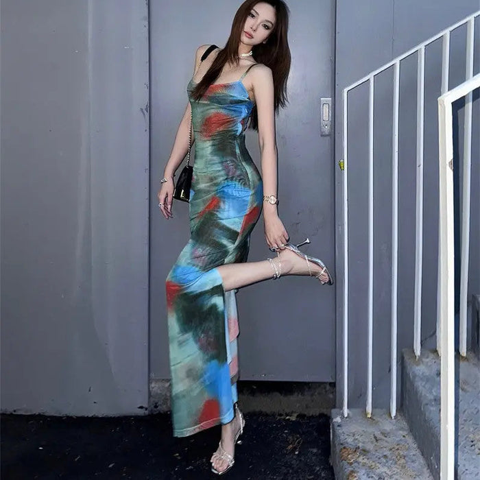 Tie Dye Bodycon Long Dress fashionnsio