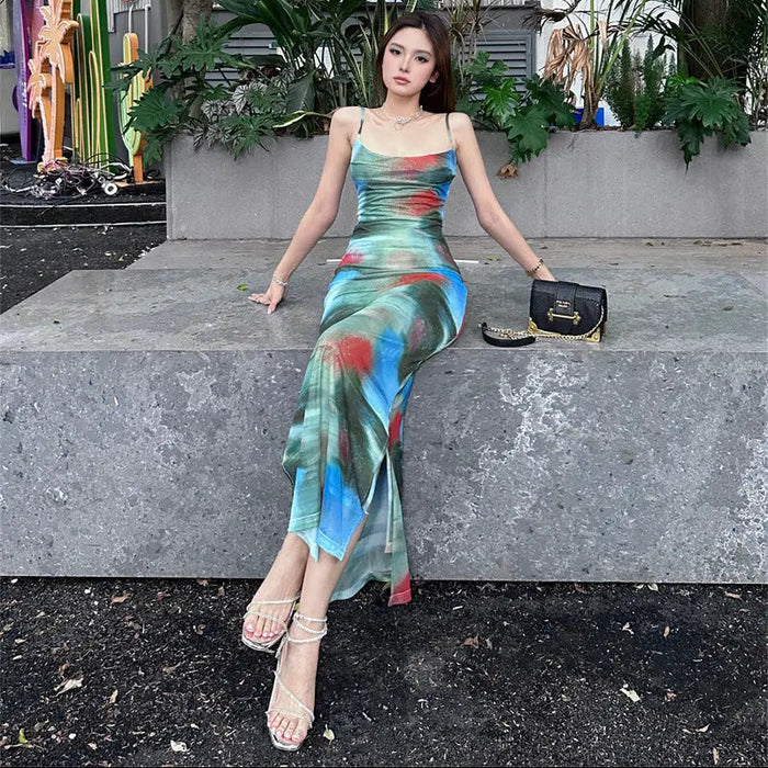 Tie Dye Bodycon Long Dress fashionnsio