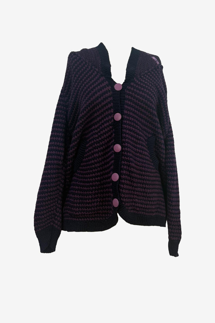 Purple Black Hnad Knitted Cardigan