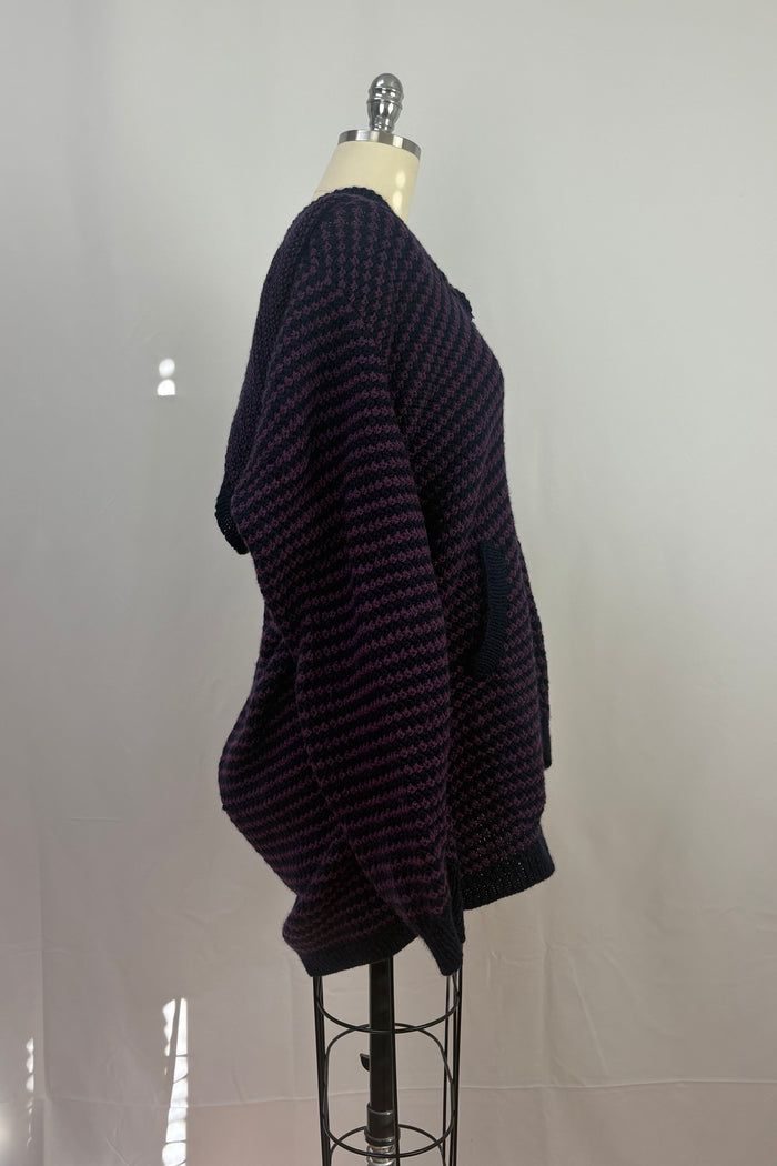 Purple Black Hnad Knitted Cardigan