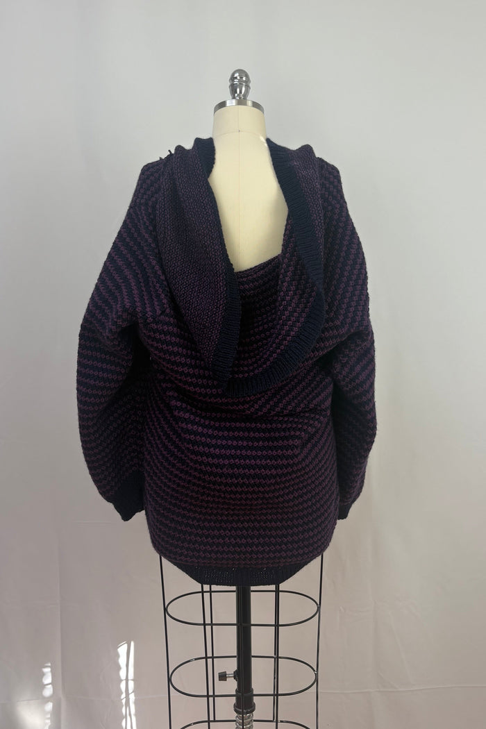 Purple Black Hnad Knitted Cardigan