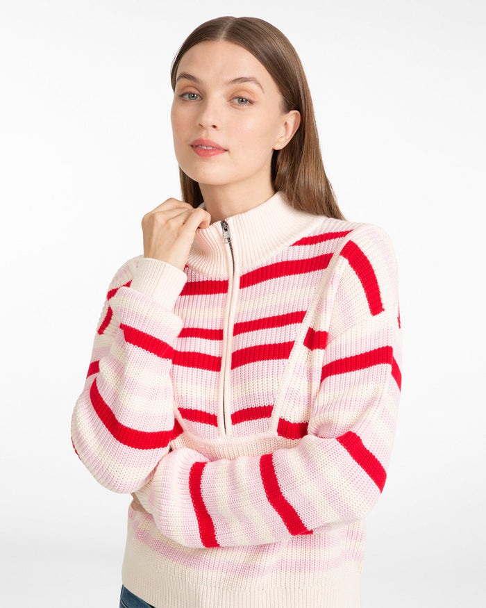 Quarter Zip Sweater in Mixed Stripe