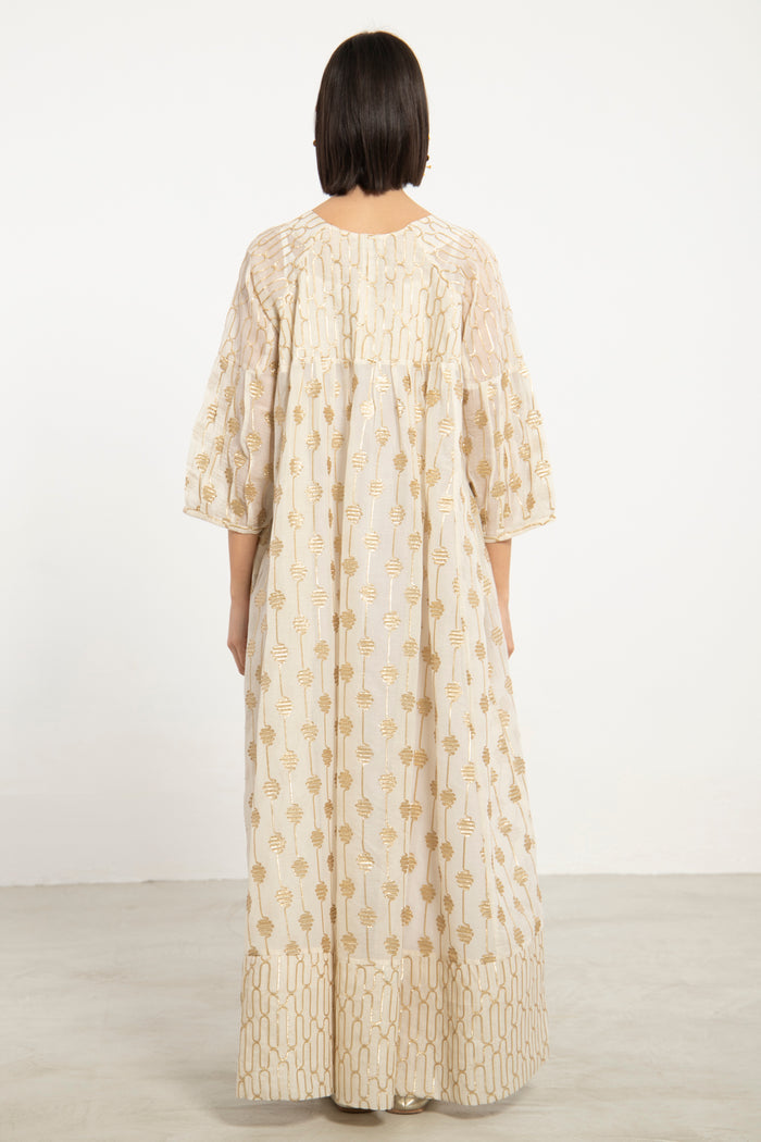 Rania Cotton Silk Gold & Ivory Dress