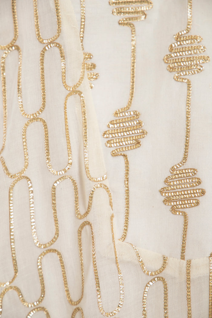 Rania Cotton Silk Ivory & Gold Dress