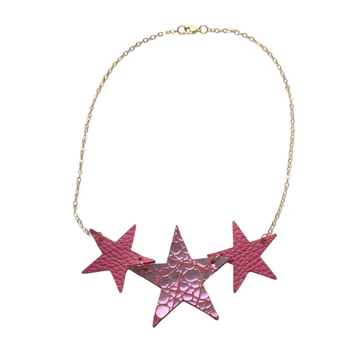 Réalt Leather Star Necklace Pink Shimmer