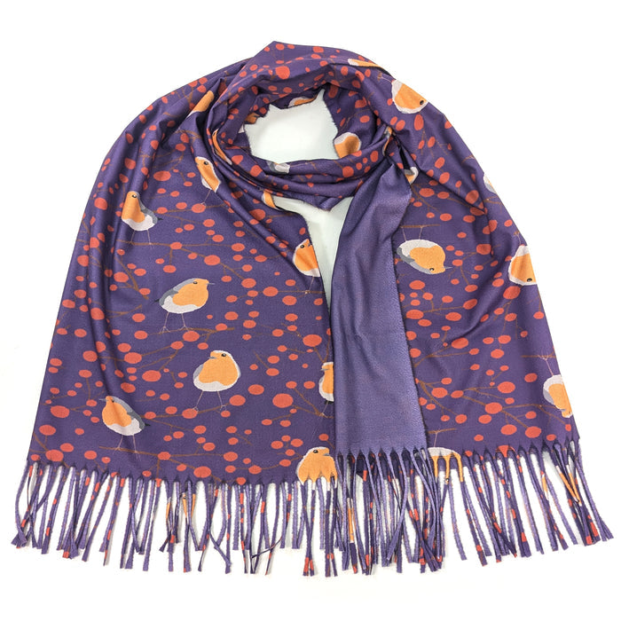 Red Berry Robin Pashmina - Purple (70x180cm) - Exclusive Design