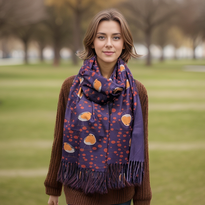 Red Berry Robin Pashmina - Purple (70x180cm) - Exclusive Design