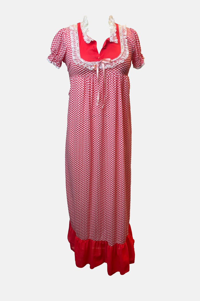 Red Gingham Night Gown with White Lace image 0