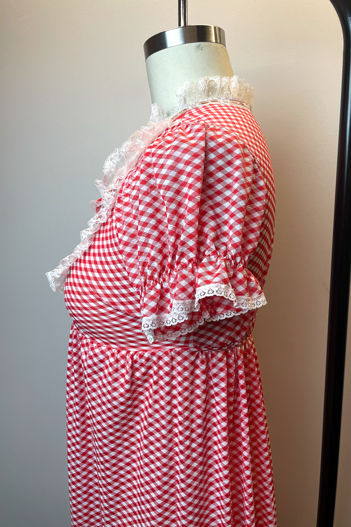 Red Gingham Night Gown with White Lace image 2