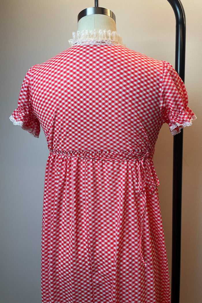 Red Gingham Night Gown with White Lace image 3
