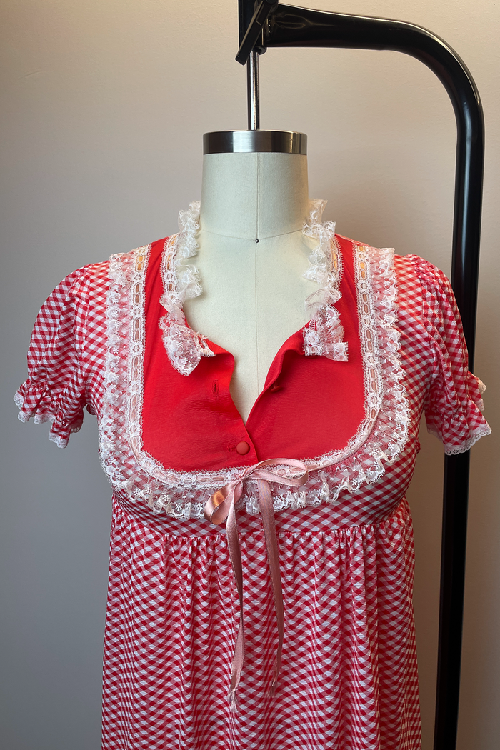 Red Gingham Night Gown with White Lace image 4