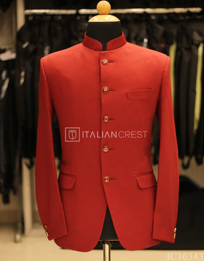 Red Jacquard Jodhpuri Suit