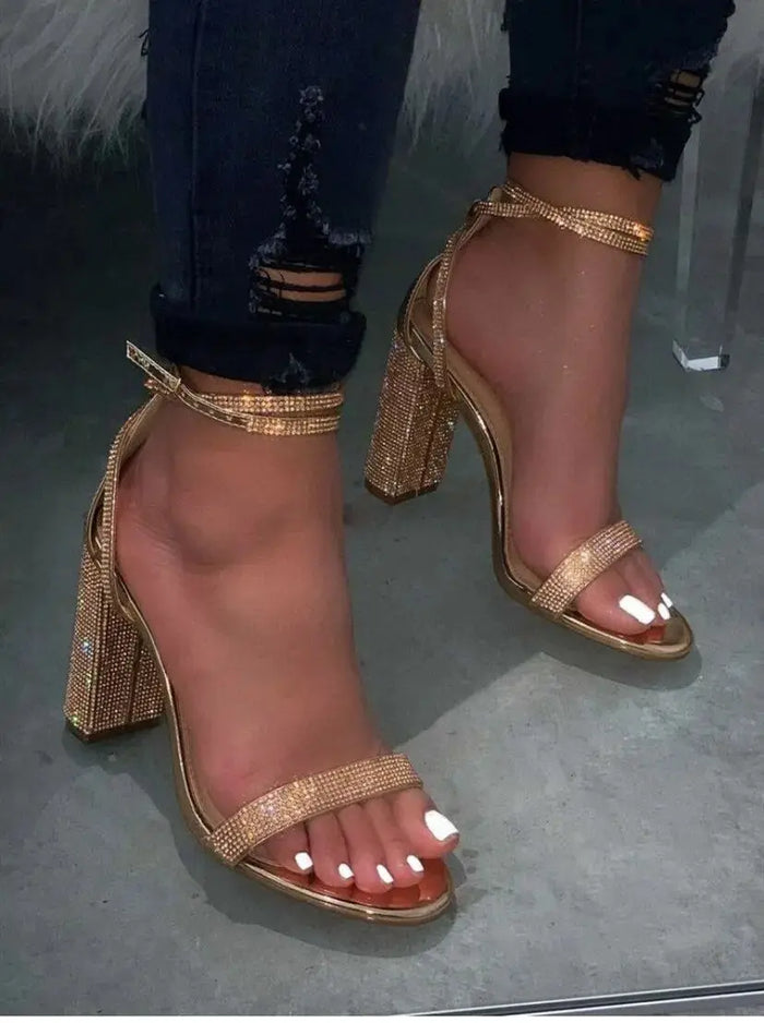 Rhinestone Bling Luxury Strap Heels fashionnsio