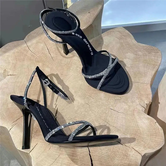 Stiletto Buckle Rhinestone Heels fashionnsio
