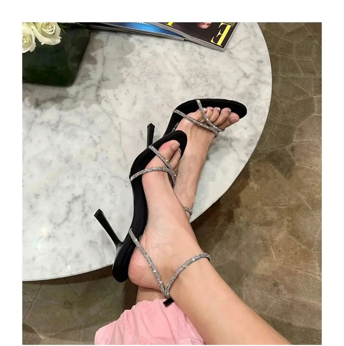 Stiletto Buckle Rhinestone Heels fashionnsio