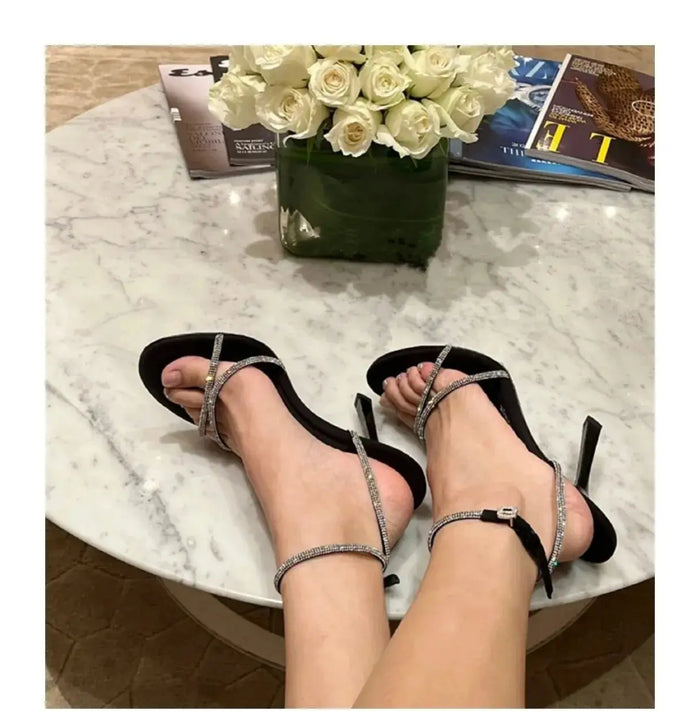 Stiletto Buckle Rhinestone Heels fashionnsio
