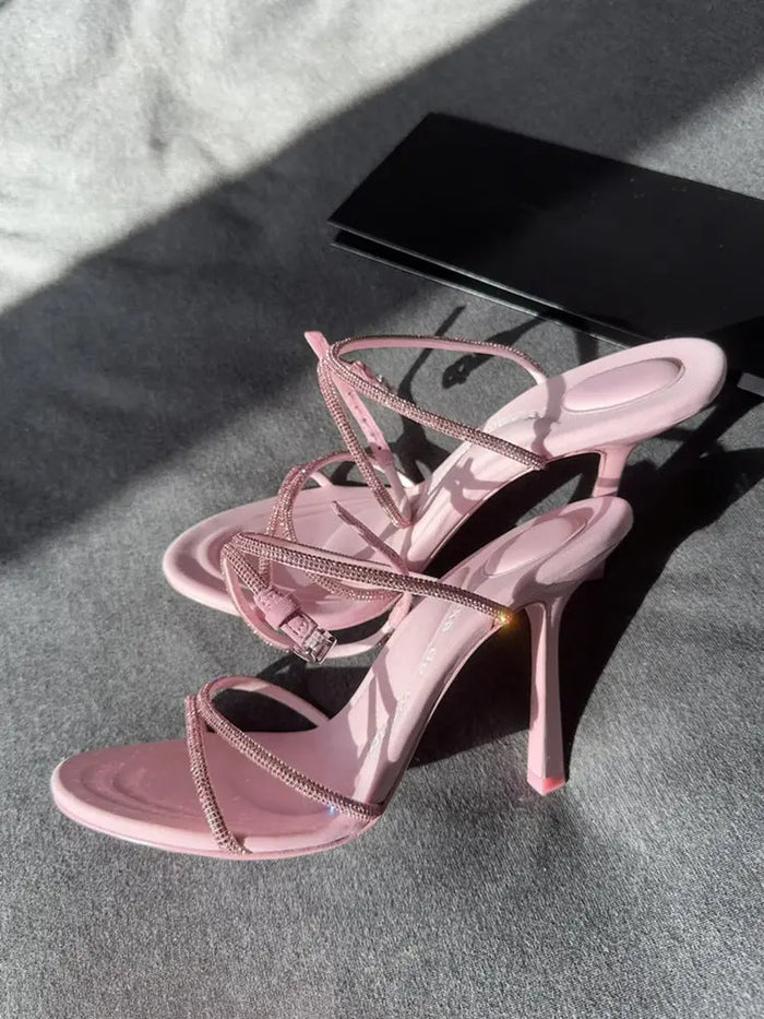 Stiletto Buckle Rhinestone Heels fashionnsio