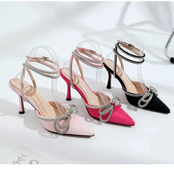 Rhinestone Bow Knot Strap Heels fashionnsio