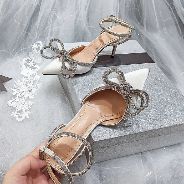 Rhinestone Bow Knot Strap Heels fashionnsio
