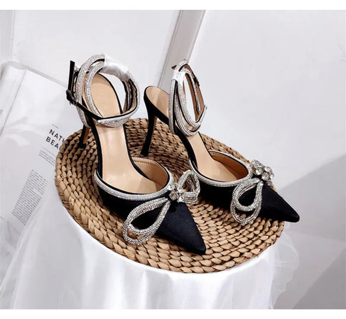 Rhinestone Bow Knot Strap Heels fashionnsio