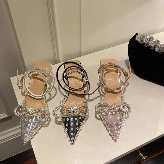 Bow Knot Rhinestone Straps Heels fashionnsio
