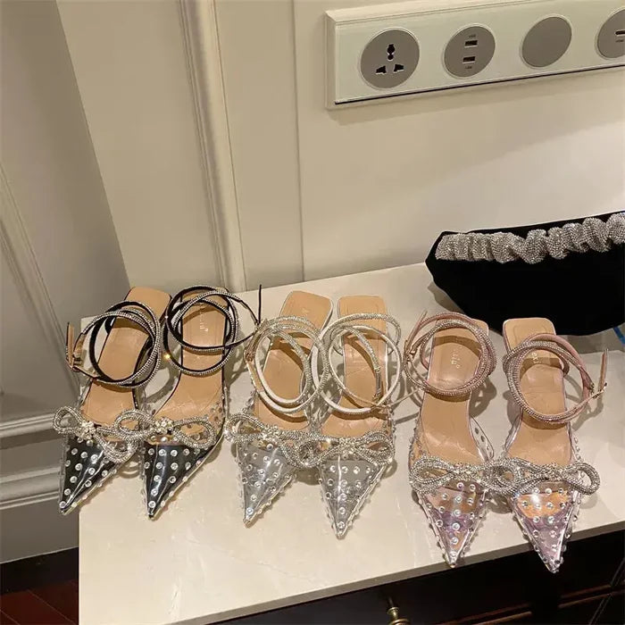 Bow Knot Rhinestone Straps Heels fashionnsio