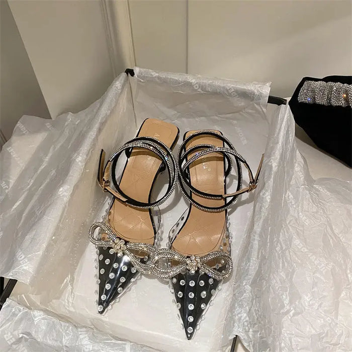 Bow Knot Rhinestone Straps Heels fashionnsio