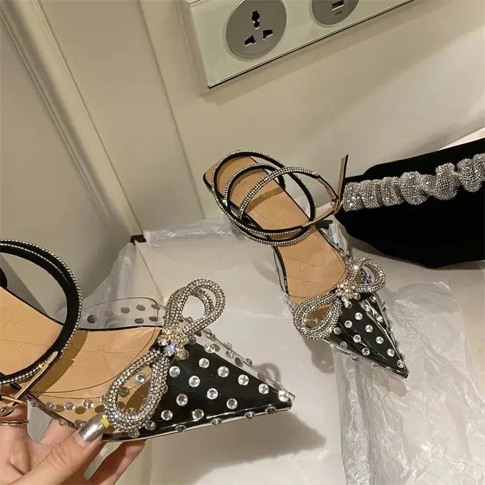 Bow Knot Rhinestone Straps Heels fashionnsio