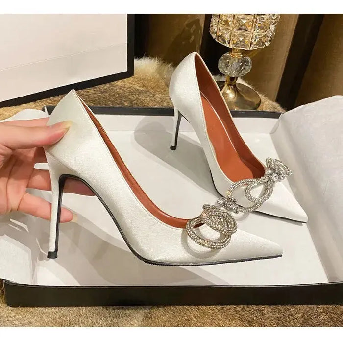 Rhinestone Bow Knot Pump Pointed Heels fashionnsio