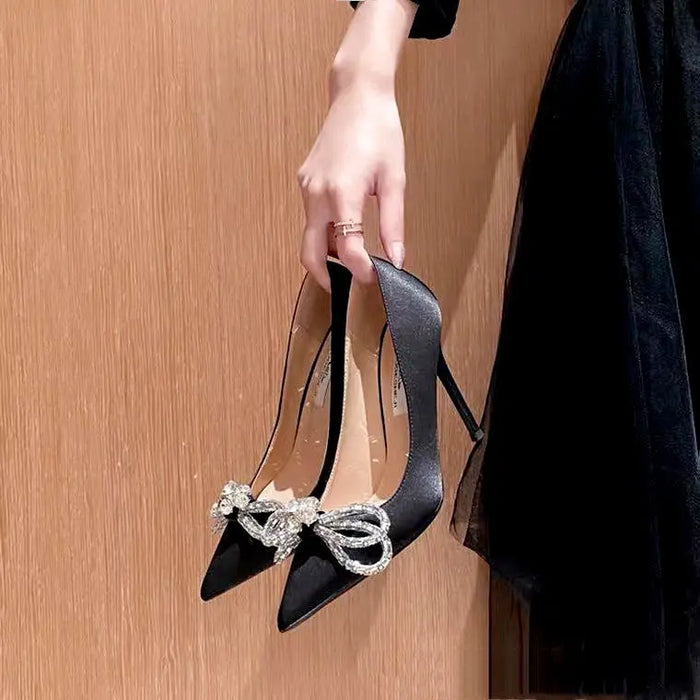 Rhinestone Bow Knot Pump Pointed Heels fashionnsio