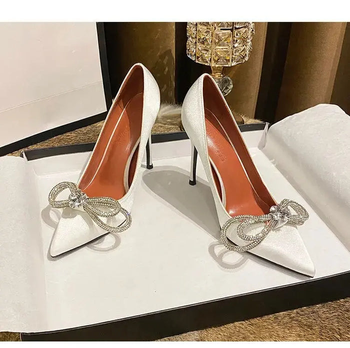 Rhinestone Bow Knot Pump Pointed Heels fashionnsio