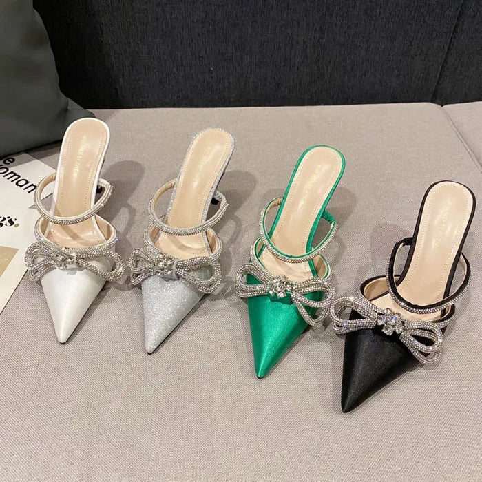 Rhinestone Crystal Butterfly Knot Heels fashionnsio