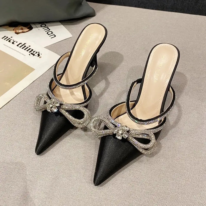 Rhinestone Crystal Butterfly Knot Heels fashionnsio