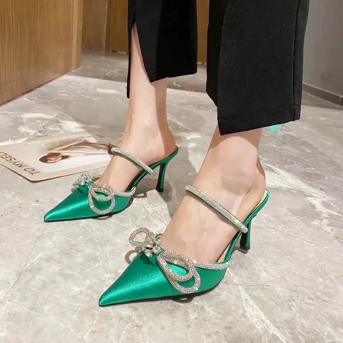 Rhinestone Crystal Butterfly Knot Heels fashionnsio