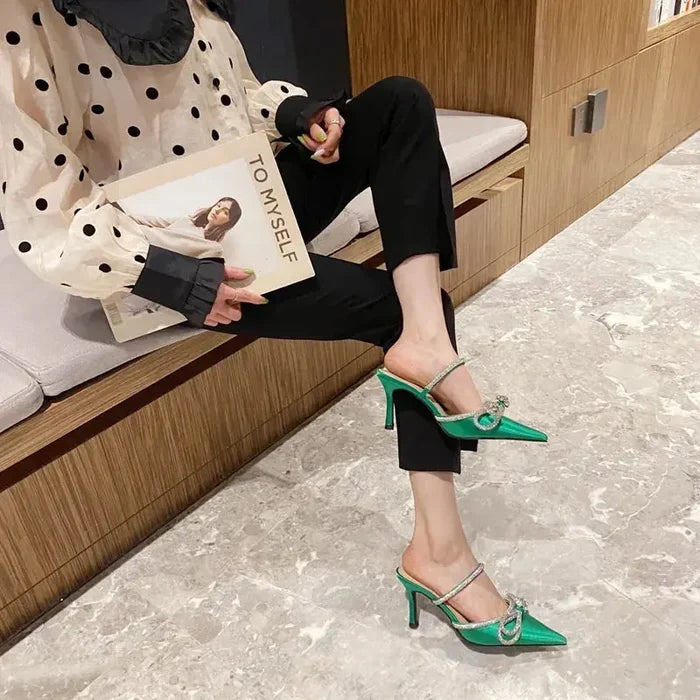 Rhinestone Crystal Butterfly Knot Heels fashionnsio