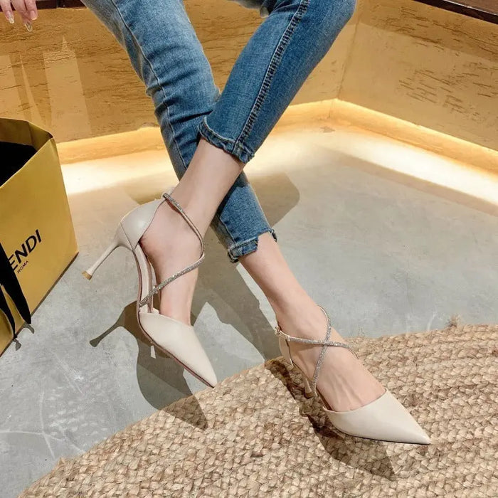 Rhinestone Cross strap High Heels fashionnsio