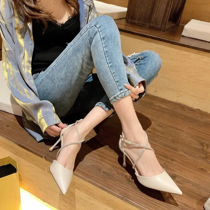Rhinestone Cross strap High Heels fashionnsio