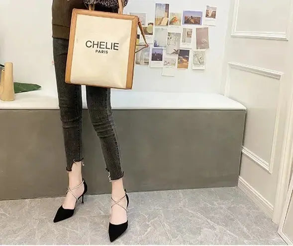 Rhinestone Cross strap High Heels fashionnsio