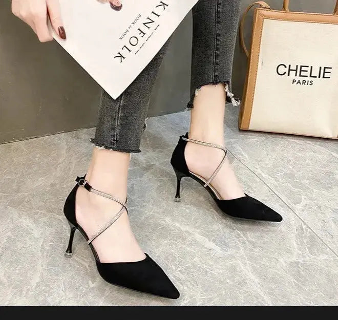 Rhinestone Cross strap High Heels fashionnsio