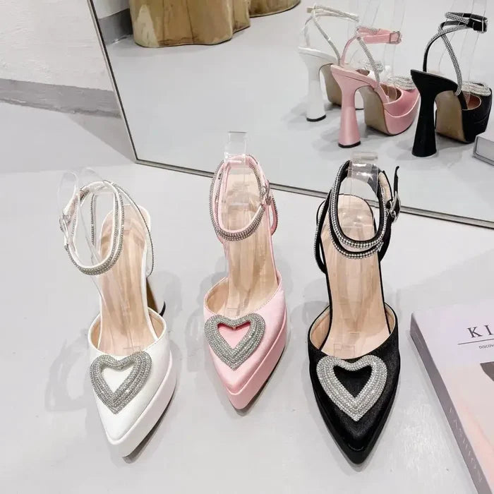 Heart Shape Rhinestone High Heels fashionnsio