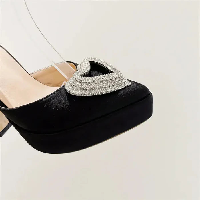 Heart Shape Rhinestone High Heels fashionnsio