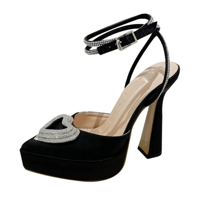 Heart Shape Rhinestone High Heels fashionnsio